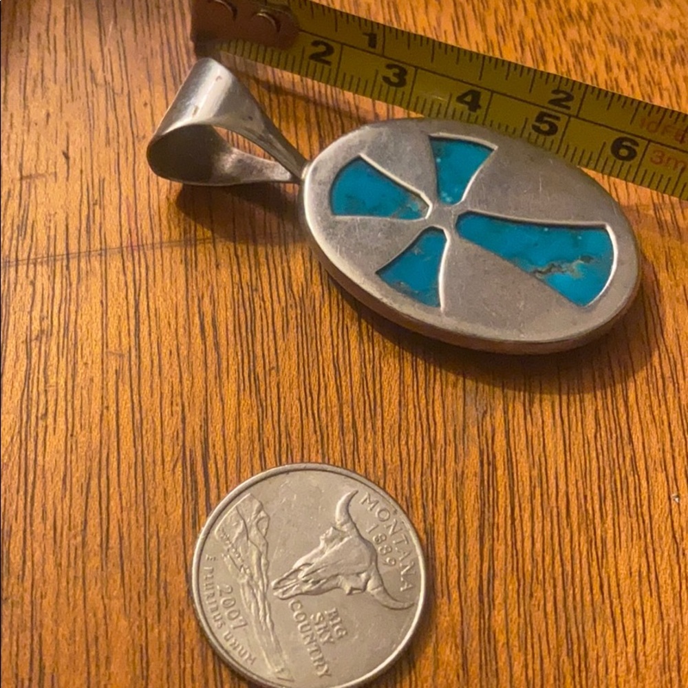 Sterling Silver Turquoise Stone Navajo Pendant View 3